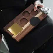 Coffee Espresso Walnut Wood & Brass Tamping Station