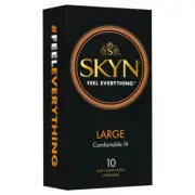 SKYN Large 10 Condoms Soft Comfortable Fit Nominal Width 56mm Non-Latex XL