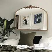 [WAMIRRO] Arched Mirror,Gold Traditional Vintage Ornate Baroque Mirror,Antique Brass Mirror for Entryway/Fireplace/Living Room/Hallway/Bathroom.36''X30'' Gold, Retro Gold (WML-MR010)
