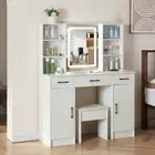 LED Vanity Set With Lighted Mirror Cushioned Stool Dressing Table Makeup Table