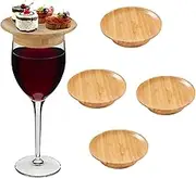 4 Wine Glass Charcuterie Topper, Wine Glass Topper Coaster, Wooden Wine Glass Charcuterie Board Topper, 2024 New Wine Glass Topper Appetizer Plate for Dessert, Appetizers & Supplies