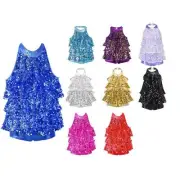 YiZYiF Girls Sparkly Sequins Jazz Latin Dance Dress Leotard Salsa Rumba Shorty
