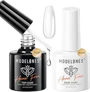 Modelones Hema-Free Gel Base and Top Coat Set, 2 Pcs Clear Glossy Gel Top Base Coat No Wipe Long Lasting for Spring Gel Polish, Acrylic Nails Soak Off Nail Lamp Easter Nail Art Home Salon Manicure