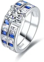 [Merthus] 925 Sterling Silver Heart Bridal Ring Sets Cubic Zirconia CZ Wedding Band Ring for Women Size 6 to 9
