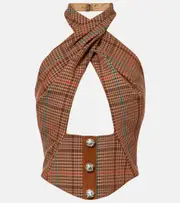 [Area] Area Checked halterneck wool-blend top AU 4 brown