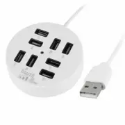 White 55cm Cable Round Shape 8 Ports USB 2.0 Hub Splitter Adapter