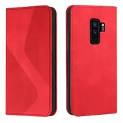 S9 Plus Case PU Leather Flip Cover Magnetic Closure Wallet Card Slots Stand Case - Red