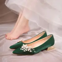 在飛比找ETMall東森購物網優惠-設計感秀禾服綠色中式新娘鞋婚紗