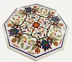 Octagon White Marble Coffee Table Top Antique Design Inlay Work Sofa Side Table