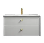 900mm Boston Light Grey Wall Hung Vanity and Round LED Frameless Mirror