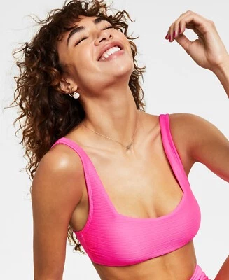 Salt + Cove Juniors' Mint Spark Variegated Ribbed Bralette Bikini Top Pink, XL