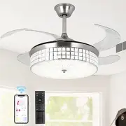 Retractable Ceiling Fans with Lights and Remote Control, 42 Inch Modern Silver