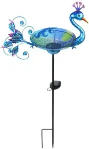Solar Bird Bath Peacock Garden Decor Sculpture Yard Lawn Pond Patio Art Home NEW