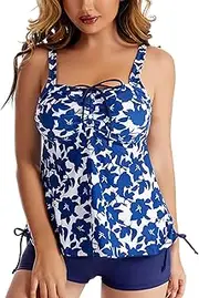[Generic] Ladies Swimsuits Two Piece with Skirt Two Piece Bathing Suits for Womens Tankini Swimsuits Plus Size Swimwear with Boyshorts Ladies Bathing Suits with Shorts