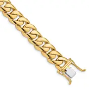 Solid 14K Yellow Gold 8 inch 10.8mm Hand Polished Rounded Curb Link with Box Catch Clasp Bracelet