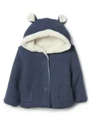 Baby Gap Navy Sherpa Lined Hooded Garter Cardigan Sweater Jacket NWT