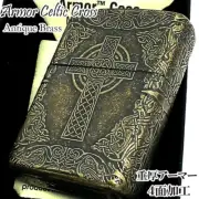 Zippo Armor Case Lighter Celtic Cross Antique Brass Barrel 4 Sides Etching Japan