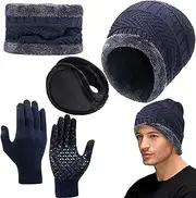 [Generic] Women Winter Hat Scarf,Warm Knit Winter Hats | Windproof Thermal Earmuffs Touchscreen Gloves Set With Warm Lined For Men Women