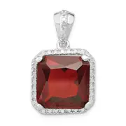Sterling Silver Polished Red Cz Square Pendant