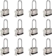 40mm Keyed Alike Nickel Plated Laminated Steel Padlock, 1-9/16" Wide Body 2-inch Long Shackle Padlocks with Keys Pack of 12