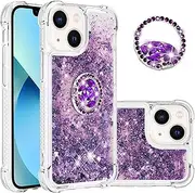 Compatible with Phone Case iPhone 14 Glitter, TPU Bling Liquid Case with Ring Stand Yellowing-Resistant Silicone Bumper Cover Glitter Floating Quicksand Back Case Compatible with Apple Phone 14