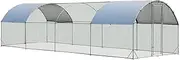 Costway Large Metal Chicken Coop, Galvanized Walk in Poultry Cage with Waterproof and Sun-Protective Cover, Dome Shaped Duck Rabbit Habitat for Backyard, Farm, Outdoors (760 x 280 x 195 cm)