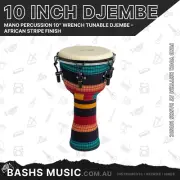 MANO PERCUSSION 10″ Wrench Tunable Djembe – African Stripe Finish