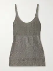 [Adam Lippes] Adam Lippes - Rue Metallic Pointelle And Ribbed-knit Tank - Silver - medium medium Silver