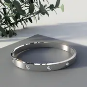 Cecelia Stainless Steel Bangle in White Gold - 64mm