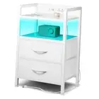 Night Stand Bedside Table Bedroom - Nightstand with Charging 2 Drawers White