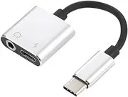 KOMBIUDA to Audio Adapter Type C Stereo Headphone Mic Converter for Charging Listening Compatible with Pixel XL HTC and More Silver