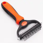Pet Grooming Brush - Double Sided Shedding and Dematting Undercoat Rake Comb for Dogs and Cats,Extra Wide, Orange