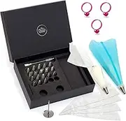 Chefast Cake Decorating Tip Set - Deluxe Kit of 20 Piping Tips, 5 Frosting Bags, 4 Bag Ties, Couplers, Nail Flower, Reusable Icing Bag, Brush and Gift Box - Great for Cakes, Cupcakes, and Cookies