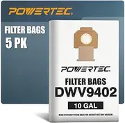 [POWERTEC] Fleece Bags for Dewalt 5PK, DWV010, DWV012, DWV015 8 & 10 Gallon Dust Extractor, Replacement Shop Vacuum Bags, Filter Bags