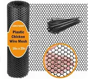 Upgraded Plastic Chicken Wire Fence Mesh(16INx20FT) - Black/Green/White Colors 0.3" Openings,for Garden Net, Poultry Fencing, Chicken Wire Frame,Animal Cage Fence,Floral Netting (Black)