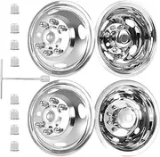 hightall 17 Wheel Simulators, 17" 8 Lug Stainless Steel Hubcaps,Polished Surface,2Pcs Front Wheel/2Pcs Rear Wheel,Bolts On Wheel Cover Set for Ford 2005-2022 F350