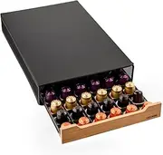 GEOMM Bamboo Storage Drawer for Nespresso Pods - 60 Capacity Metal Coffee Capsule Holder, Tea Organiser Tray - Coffee Machine Accessories
