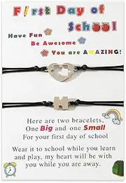 [Kefley] First Day of School Matching Bracelets for Mom Daughter Son Gift Preschool Kindergarten Bracelet Mommy and Me Heart Puzzle Bracelet Back to School Supplies