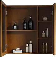 Mirror Cabinet Wall-Mounted Bathroom Cabinet Wall Decoration Storage Cabinet Open Storage Rack HD Makeup Mirror for Household Items Storage Cabinet (Brown 70 * 70 * 13cm)
