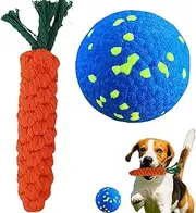 2 Pack Dog Toys, Dog Ball and Carrot Dog Rope 2 in 1 Puppy Toys for Aggressive Chewers,Interactive Dog Toys Set for Large to Medium Dog Teething Training,Tug of War,Teeth Cleaning(Blue/Orange)