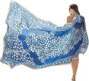 [DANA XU] Women's 100% Mulberry Satin Silk Pashmina Shawl Wraps Extra Large Floral Scarf for Evening Dresses, Soft Oversized