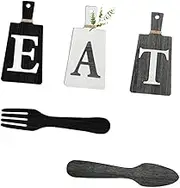 yuksok 5x Cutting Board Eat Sign Set Hanging Art Kitchen Eat Sign Fork and Spoon Wall Decor for Home Decoration, D