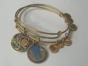 Alex And Ani Disney LFL Orlando Bracelets Gold Finish Charm Bangle Set Of 2 C7