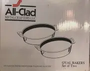 All Clad Oval Bakers (2) Stainless Steel Heavy Gauge Easy Clean Handles Bake