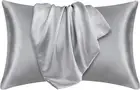 2 Pack Satin Standard Pillowcase 48X74cm, Soft Breathable Cooling Pillow Grey