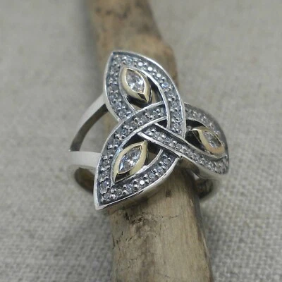 Sterling Silver &10K Trinity Knot Ring with Marquise by Keith Jack Size 5.5