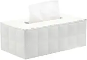 Home Decor Tissue Box Cover PU Leather Rectangular Tissue Box Holders (White, One Size)