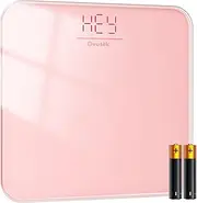 Ovutek Bathroom Scale for Body Weight, Highly Accurate Digital Weighing Machine for People, Upgraded Batteries Included, Compact Size, LED Display, High Standards Sturdy Tempered Glass, 400lb, Pink