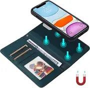 Umlovecase for iPhone 11 Case,for iPhone 11 Wallet Case,2 in 1 Detachable Wallet Phone Cover[RFID Blocking] PU Leather Flip Kickstand Shockproof Protective Phone Cover-Dark Green