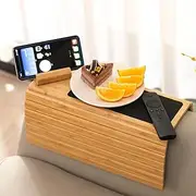 MEHMET YALCINKAYA Sofa Arm Tray Table - for Couch Non-Slip Leather Sole with Phone Holder Flexible/Foldable Drinks Snacks Remote Control or Great Armrest (Gray)